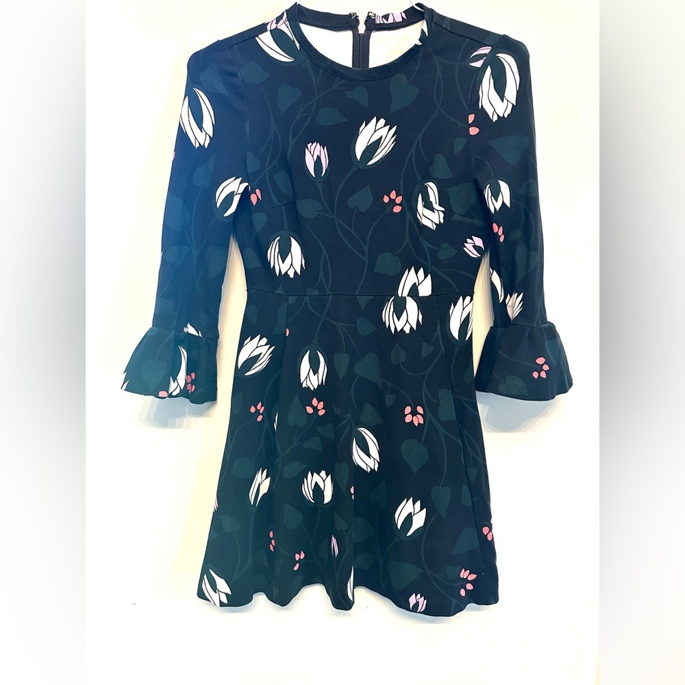 Kate Spade Zip Back Green & Floral Pattern Mini Dress XS